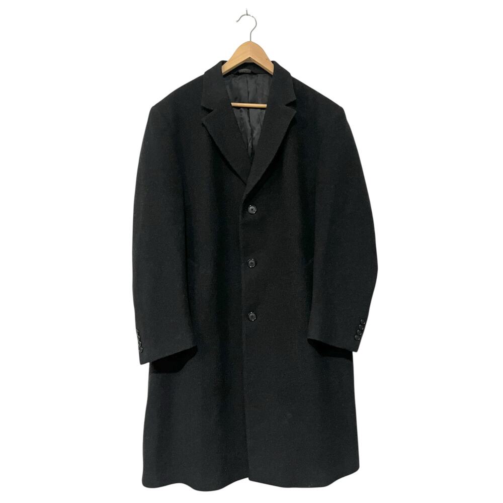 Jos A Bank Topcoat Overcoat Coat Mens 42R Wool Dark Gray 3 Button Flannel